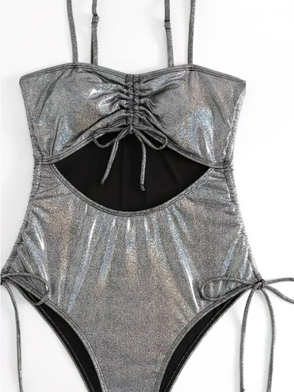 Sparkle Silver Cutout One-Piece Swimsuit - Brand New in Original Packaging - Picture 3 of 5